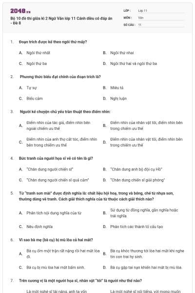 Bộ 10 đề thi giữa kì 2 Ngữ Văn lớp 11 Cánh diều có đáp án - Đề 8