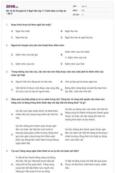 Bộ 10 đề thi giữa kì 2 Ngữ Văn lớp 11 Cánh diều có đáp án - Đề 9