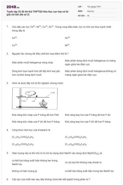 Tuyển tập 20 đề thi thử THPTQG Hóa Học cực hay có lời giải chi tiết (Đề số 3)
