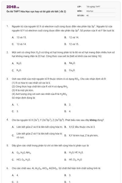 Ôn thi THPT Hóa Học cực hay có lời giải chi tiết ( đề 2)