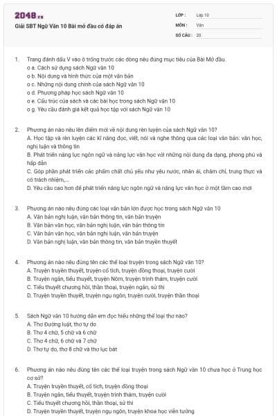 Giải SBT Ngữ Văn 10 Bài mở đầu có đáp án