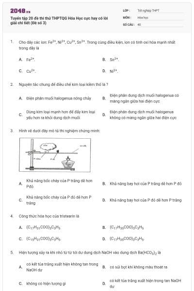 Tuyển tập 20 đề thi thử THPTQG Hóa Học cực hay có lời giải chi tiết (Đề số 3)