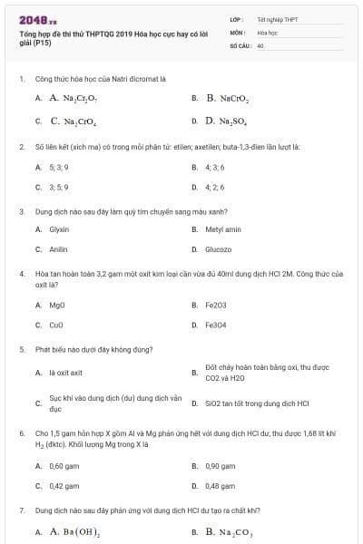 Tổng hợp đề thi thử THPTQG 2019 Hóa học cực hay có lời giải (P15)