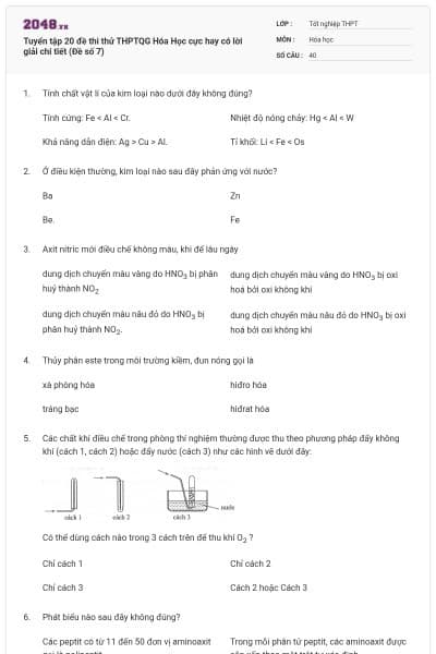 Tuyển tập 20 đề thi thử THPTQG Hóa Học cực hay có lời giải chi tiết (Đề số 7)