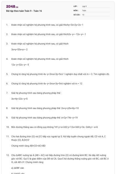 Bài tập theo tuần Toán 9 - Tuần 16