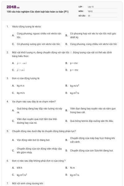 100 câu trắc nghiệm Các định luật bảo toàn cơ bản (P1)