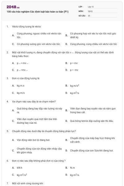 100 câu trắc nghiệm Các định luật bảo toàn cơ bản (P1)
