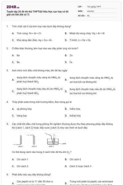 Tuyển tập 20 đề thi thử THPTQG Hóa Học cực hay có lời giải chi tiết (Đề số 7)