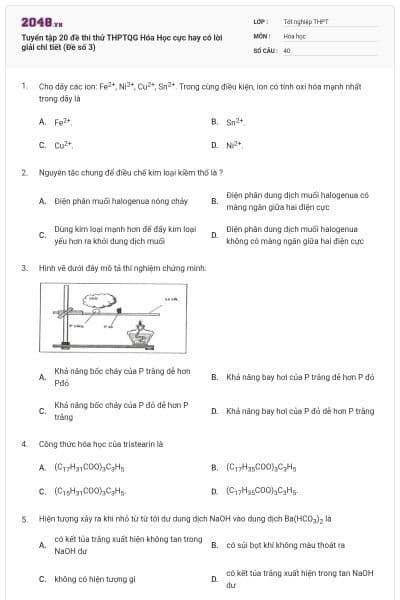 Tuyển tập 20 đề thi thử THPTQG Hóa Học cực hay có lời giải chi tiết (Đề số 3)