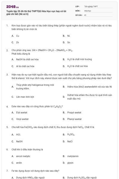 Tuyển tập 20 đề thi thử THPTQG Hóa Học cực hay có lời giải chi tiết (Đề số 6)