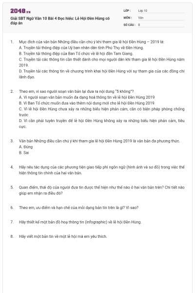 Giải SBT Ngữ Văn 10 Bài 4 Đọc hiểu: Lễ Hội Đền Hùng có đáp án