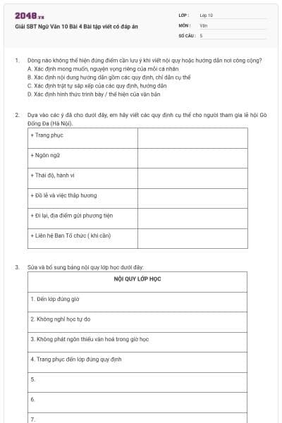 Giải SBT Ngữ Văn 10 Bài 4 Bài tập viết có đáp án