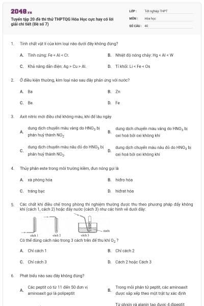 Tuyển tập 20 đề thi thử THPTQG Hóa Học cực hay có lời giải chi tiết (Đề số 7)