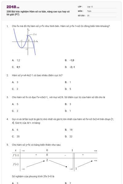 208 Bài trắc nghiệm Hàm số cơ bản, nâng cao cục hay có lời giải (P7)