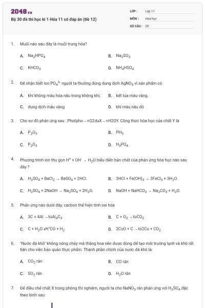 Bộ 30 đề thi học kì 1 Hóa 11 có đáp án (Đề 12)
