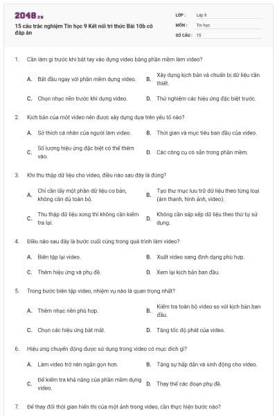 15 câu trắc nghiệm Tin học 9 Kết nối tri thức Bài 10b có đáp án