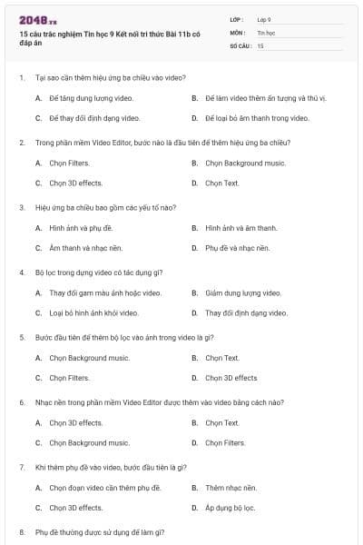 15 câu trắc nghiệm Tin học 9 Kết nối tri thức Bài 11b có đáp án