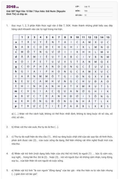 Giải SBT Ngữ Văn 10 Bài 7 Đọc hiểu: Đất Nước (Nguyễn Đình Thi) có đáp án