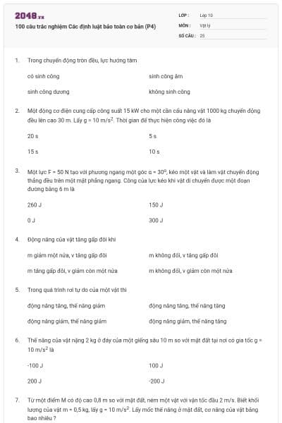 100 câu trắc nghiệm Các định luật bảo toàn cơ bản (P4)