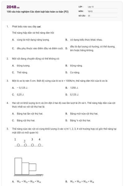 100 câu trắc nghiệm Các định luật bảo toàn cơ bản (P2)