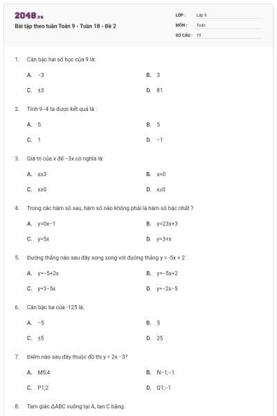 Bài tập theo tuần Toán 9 - Tuần 18 - Đề 2