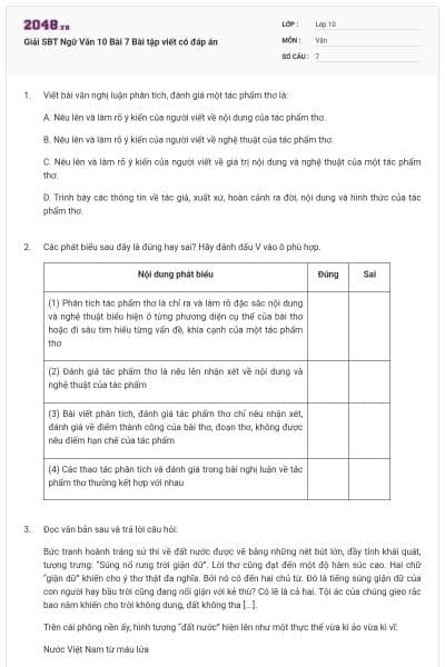 Giải SBT Ngữ Văn 10 Bài 7 Bài tập viết có đáp án