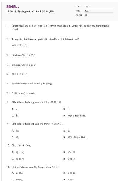 17 Bài tập Tập hợp các số hữu tỉ (có lời giải)