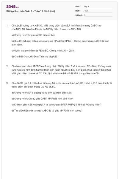 Bài tập theo tuần Toán 8 - Tuần 10 (Hình thoi)