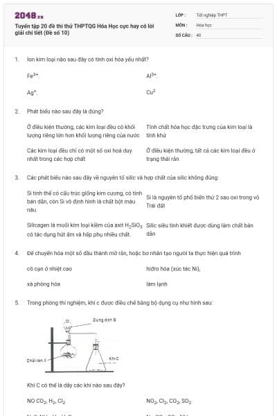 Tuyển tập 20 đề thi thử THPTQG Hóa Học cực hay có lời giải chi tiết (Đề số 10)