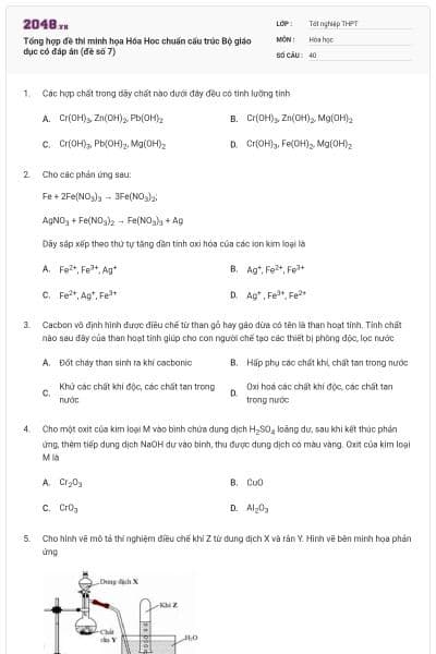 Tổng hợp đề thi minh họa Hóa Hoc chuẩn cấu trúc Bộ giáo dục có đáp án (đề số 7)
