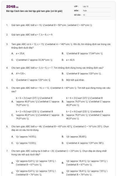 Bài tập Cách làm các bài tập giải tam giác (có lời giải)