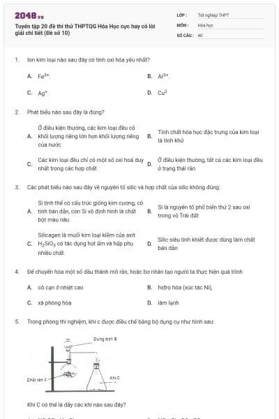 Tuyển tập 20 đề thi thử THPTQG Hóa Học cực hay có lời giải chi tiết (Đề số 10)