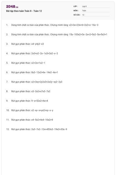 Bài tập theo tuần Toán 8 - Tuần 12