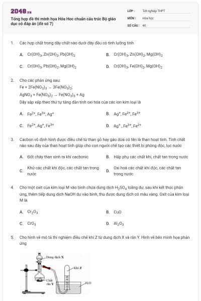 Tổng hợp đề thi minh họa Hóa Hoc chuẩn cấu trúc Bộ giáo dục có đáp án (đề số 7)