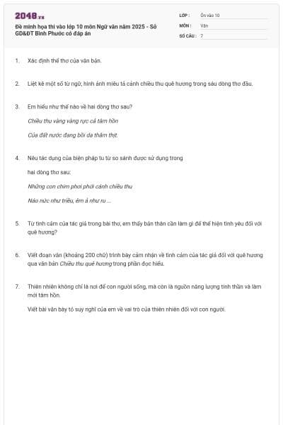 Đề minh họa thi vào lớp 10 môn Ngữ văn năm 2025 - Sở GD&ĐT Bình Phước có đáp án