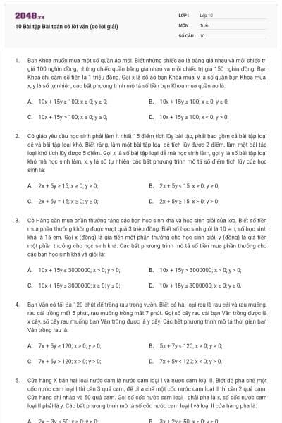 10 Bài tập Bài toán có lời văn (có lời giải)