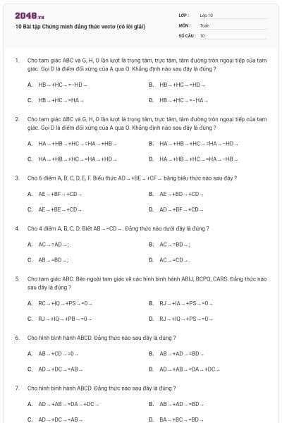 10 Bài tập Chứng minh đẳng thức vectơ (có lời giải)