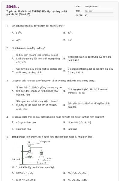 Tuyển tập 20 đề thi thử THPTQG Hóa Học cực hay có lời giải chi tiết (Đề số 10)