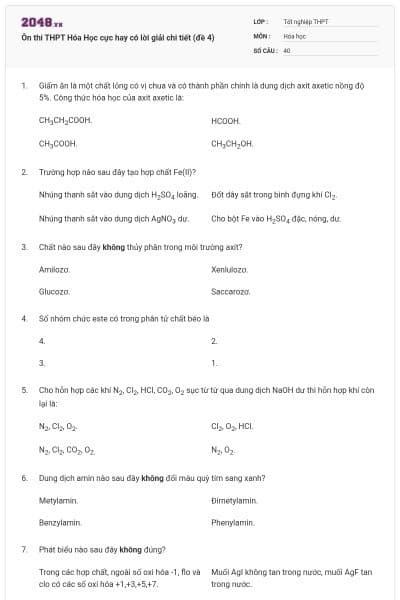 Ôn thi THPT Hóa Học cực hay có lời giải chi tiết (đề 4)