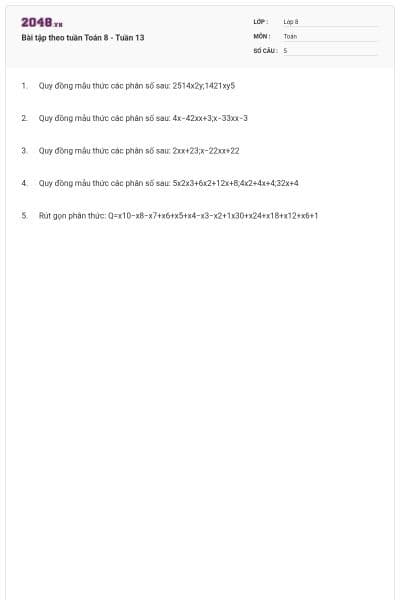 Bài tập theo tuần Toán 8 - Tuần 13