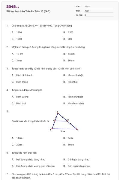 Bài tập theo tuần Toán 8 - Tuần 13 (đề 2)