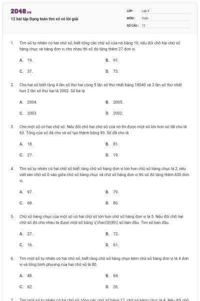 12 bài tập Dạng toán tìm số có lời giải