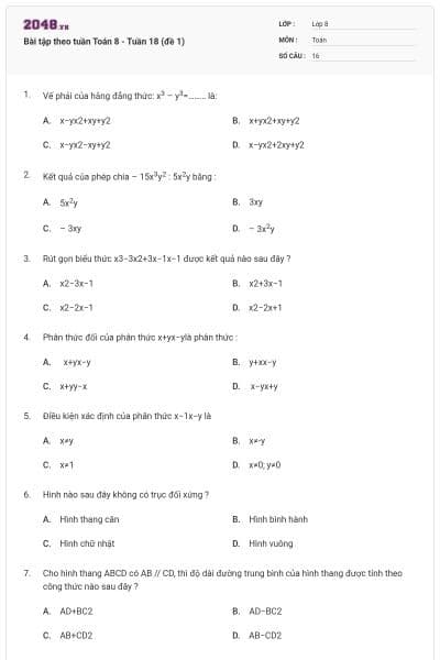 Bài tập theo tuần Toán 8 - Tuần 18 (đề 1)