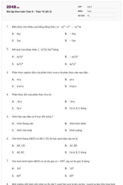 Bài tập theo tuần Toán 8 - Tuần 18 (đề 3)
