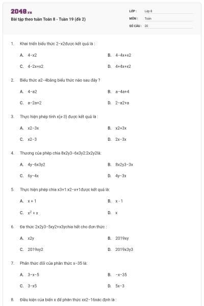 Bài tập theo tuần Toán 8 - Tuần 19 (đề 2)