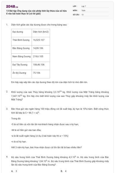 13 Bài tập Ứng dụng của các phép tính lũy thừa của số hữu tỉ vào bài toán thực tế (có lời giải)