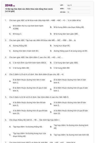 10 Bài tập Xác định các điểm thỏa mãn đẳng thức vectơ (có lời giải)