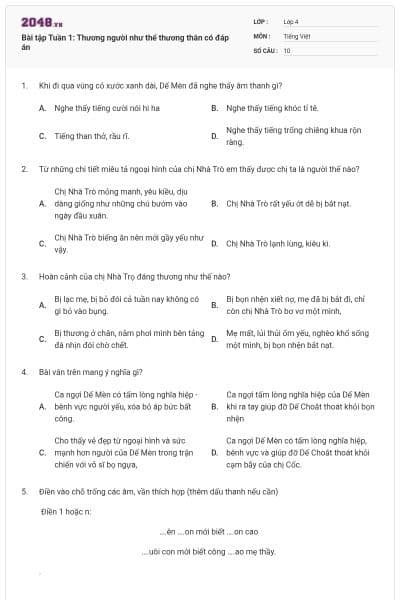 Bài tập Tuần 1: Thương người như thể thương thân có đáp án