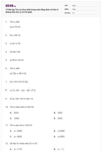 19 Bài tập Tìm số chưa biết trong một đẳng thức số hữu tỉ (Dạng toán tìm x) (có lời giải)