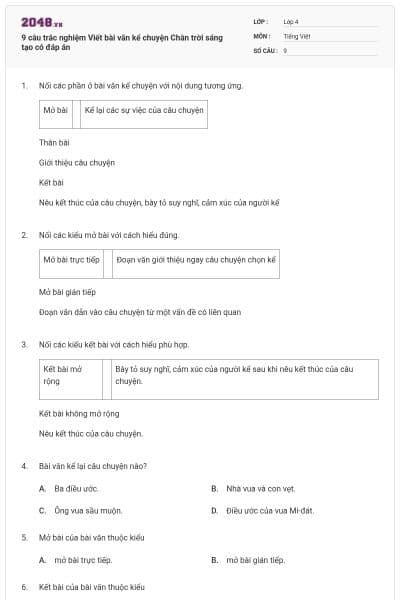 9 câu trắc nghiệm Viết bài văn kể chuyện Chân trời sáng tạo có đáp án
